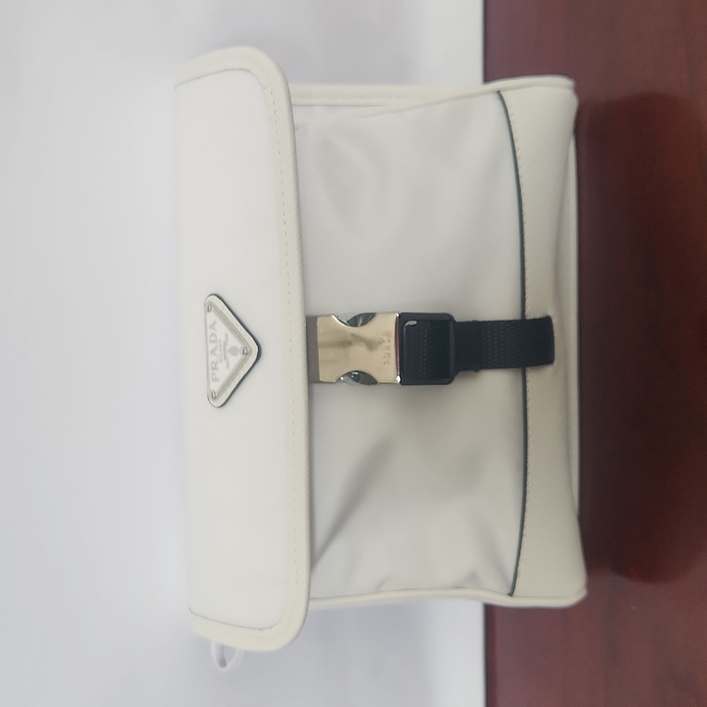 Re-Nylon Saffiano Leather Smartphone Case Shoulder Bag White
